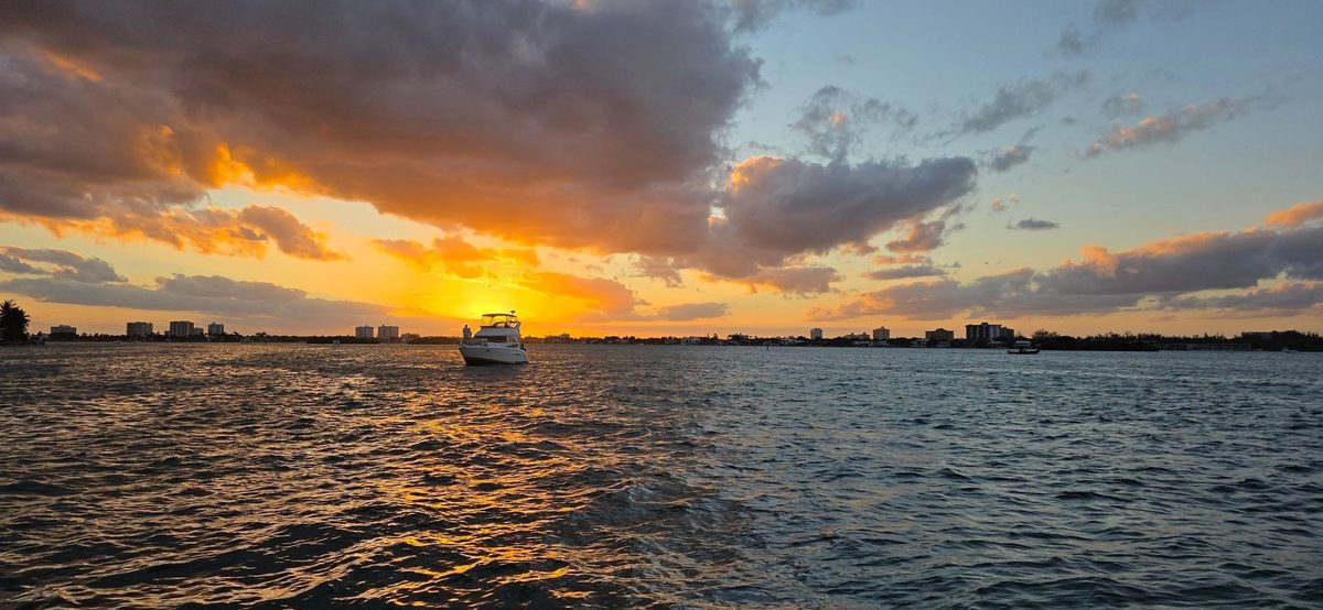 Sunset over Biscayne Bay from a private boat near Coconut Grove