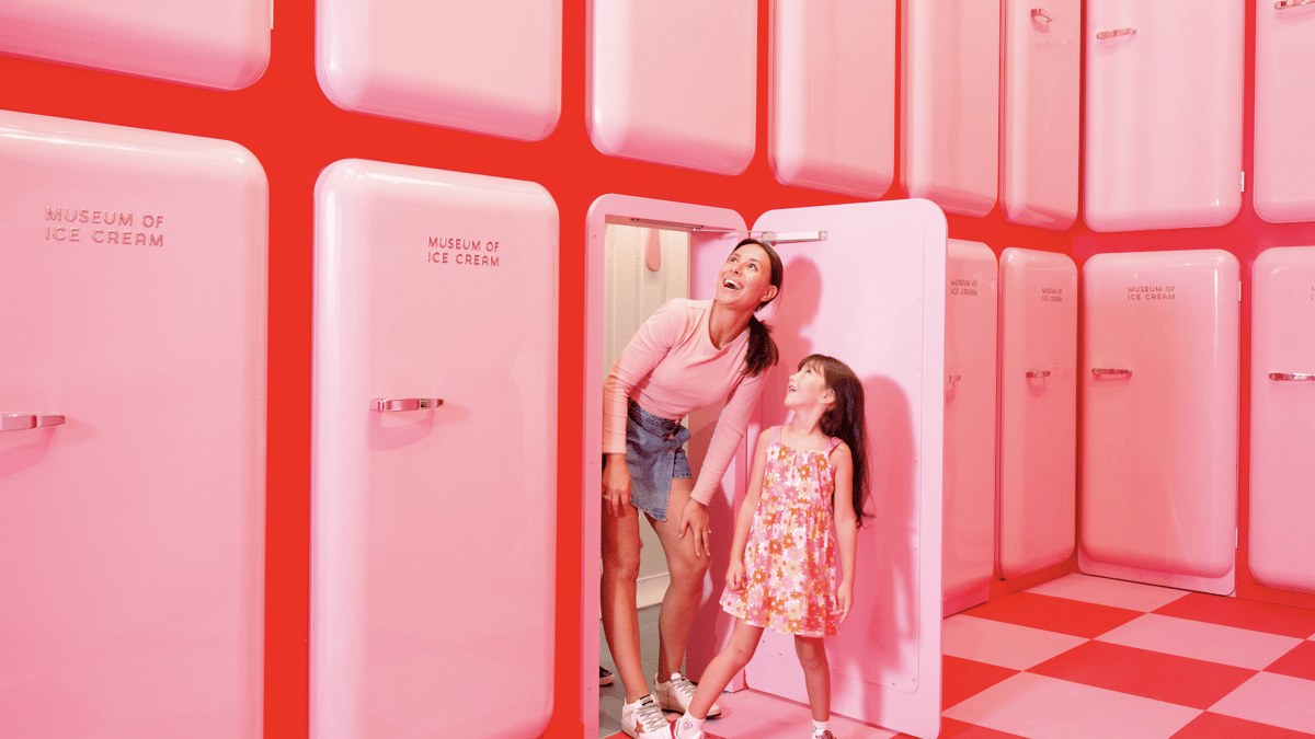 The pink locker room inside Miami's Museum of Ice Cream